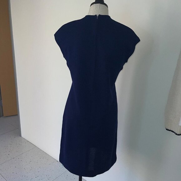 Vintage Womens Shift Dress Size 12 Navy Knit Mock Neck Knee Length Pure Wool - Picture 10 of 10